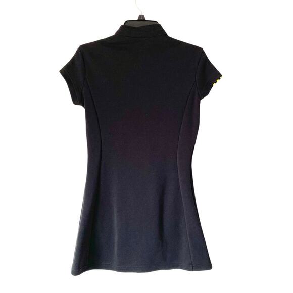 Vintage 90s RARE Adidas Black Zipper Mini Dress Yellow stripe size small - Picture 5 of 7